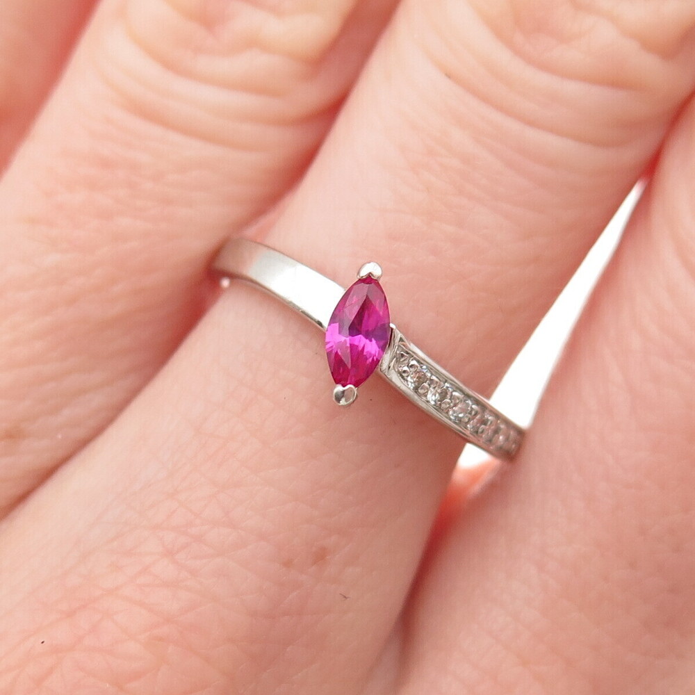 925 Sterling Silver Lab-Created Ruby & C Z Today Ring Size 7.25